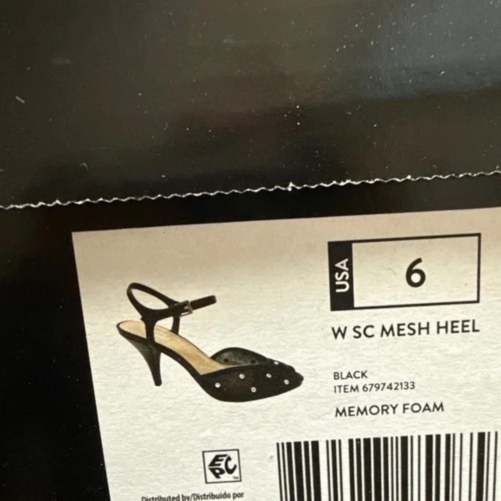 Scoop Rhinestone Accent Mesh Peep Toe Heels Black Size 6 New‎ NWT